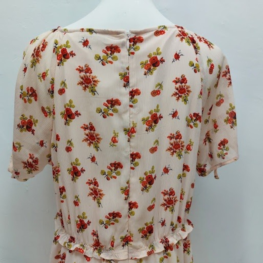 Madewell Floral Midi Dress Women's Size 12 Pink Tie Ruffle V-Neck Cottagecore - Picture 7 of 11